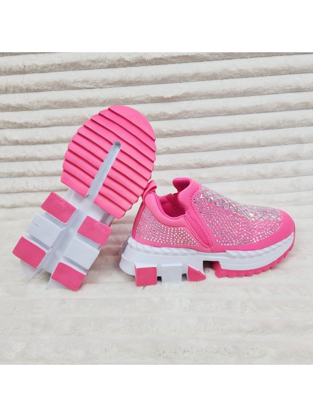 Presto Light Weight Slip On Pretty Pink Rhinestone Sneakers - Running Shoes